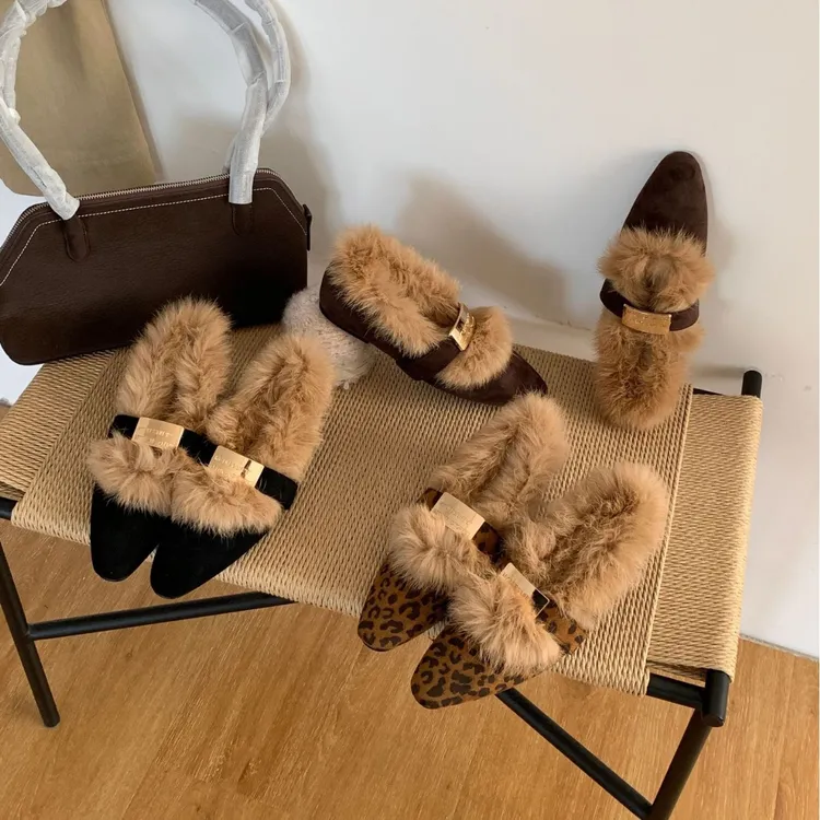 秋冬日风成女性内增高浅口金属元素加绒圆头纯色绒