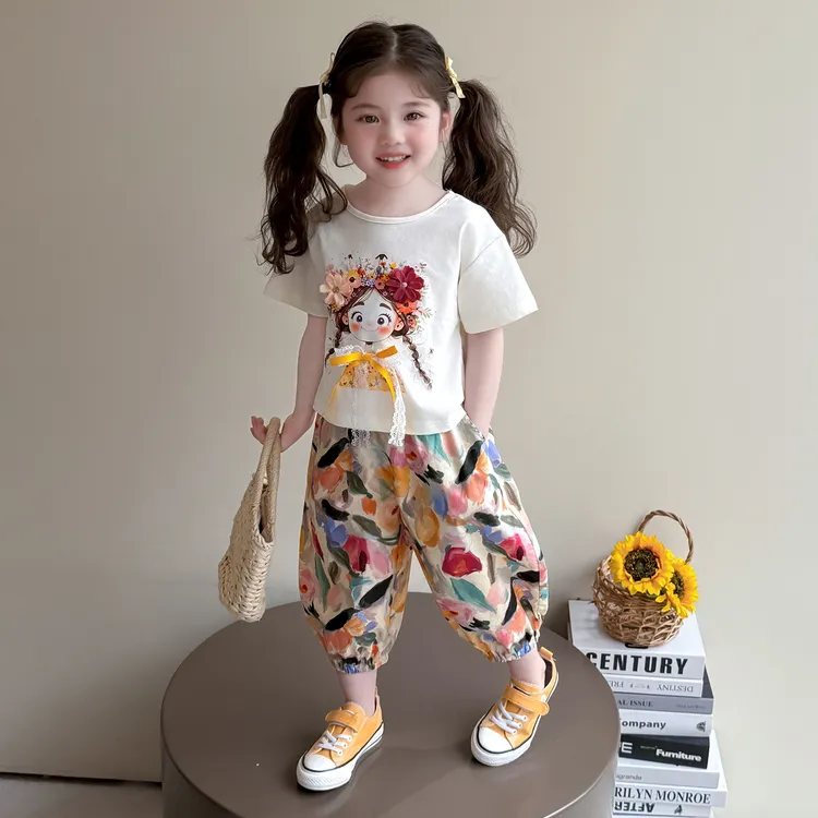 女童夏季套装2025新款韩版小女孩夏装短袖休闲炸街女宝宝夏天衣服