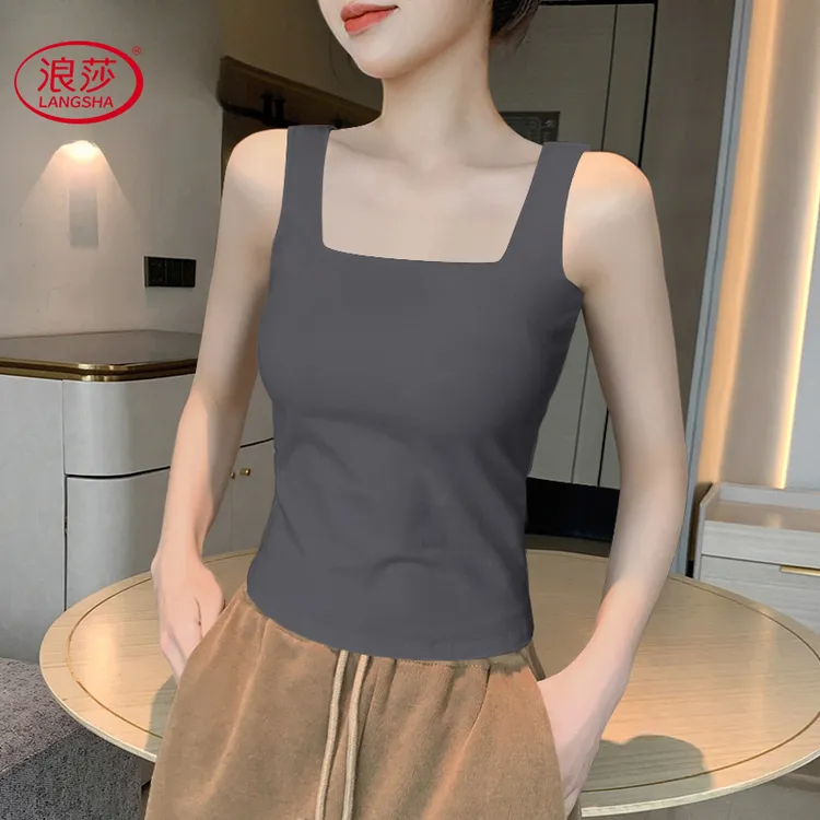 浪莎2025新款烟灰色吊带背心女外穿方领无袖西装内搭打底外穿
