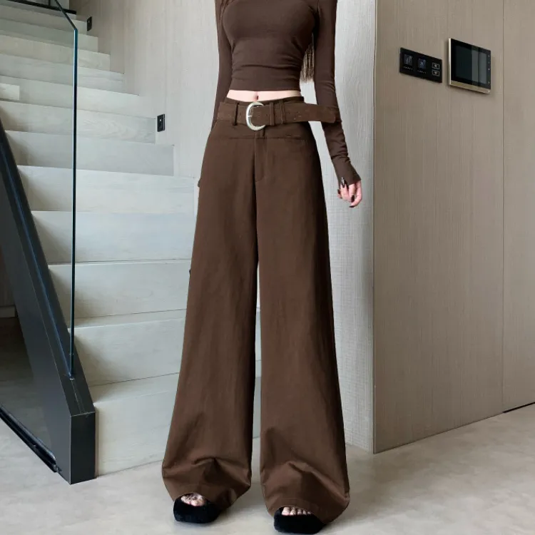 高级感复古低腰西装裤女秋季2025休闲裤显瘦阔腿裤窄版直筒拖地裤
