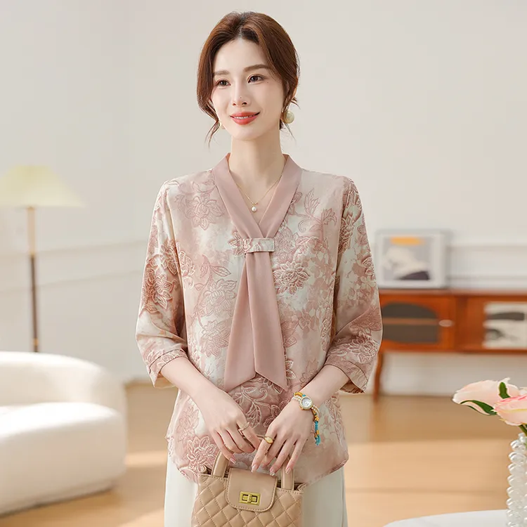 妈妈气质夏装七分袖减龄小衫中老年女装洋气上衣春夏宽松显瘦T恤