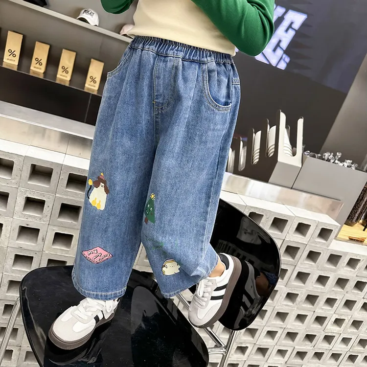 女童牛仔裤子春秋款2024新款春季洋气女宝宝直筒裤儿童装春装外穿