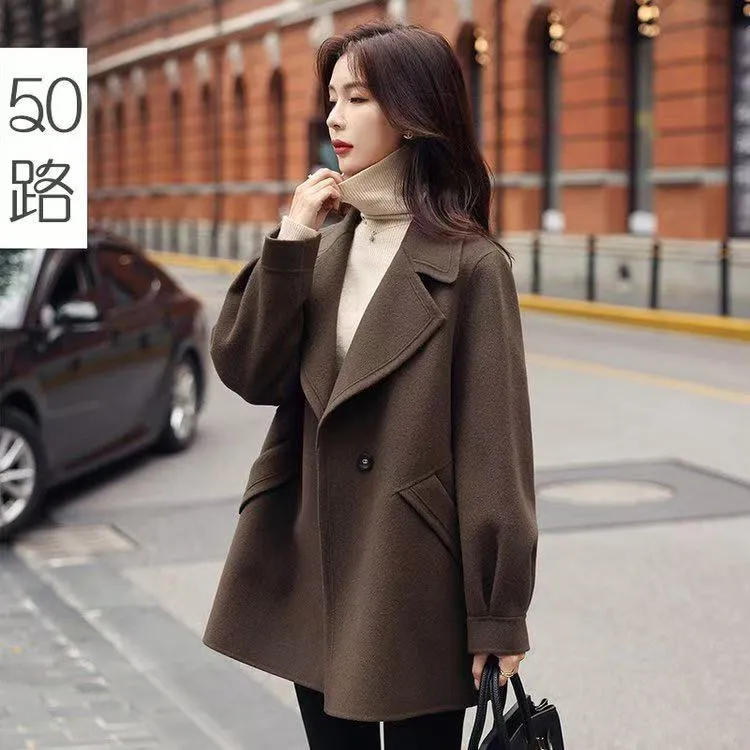 双面毛呢大衣女2025新款短款花苞袖气质爆款毛呢外套秋冬