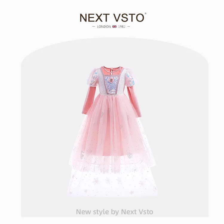 英国NEXT VSTO女童爱莎连衣裙春秋洋气小女孩冰雪艾莎礼服公主裙