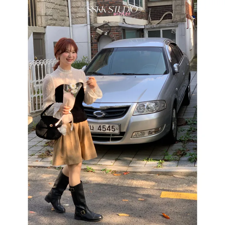 KMZY/KMZY山_山【南洋街头】微胖韩系复古麂皮绒高腰休闲中裙半身裙