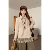 VGVL上衣【暖洋洋】冬季加厚新款设计感拼接绒感毛毛打底衬衫20379