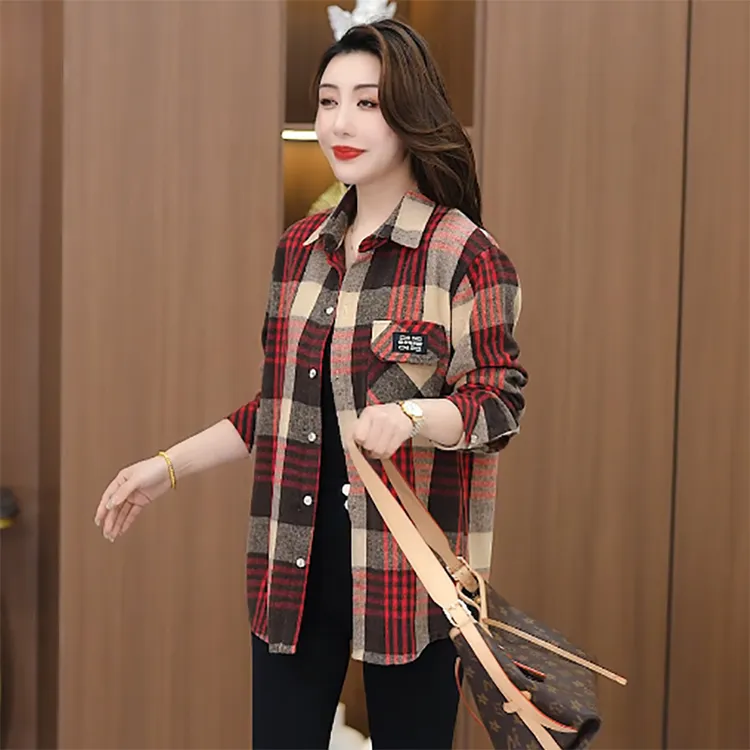 秋季加厚宽松衬衫减龄时尚百搭宽松遮肚上衣女爆款衬衣