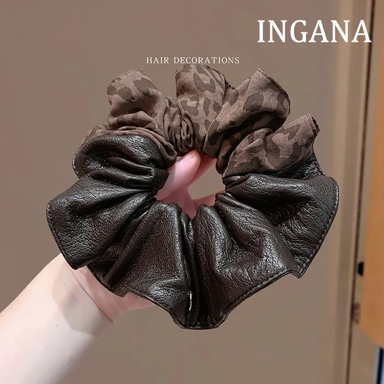 韩系网红款高品质拼皮豹纹发圈头绳头饰皮筋大肠圈面膜圈流行饰品