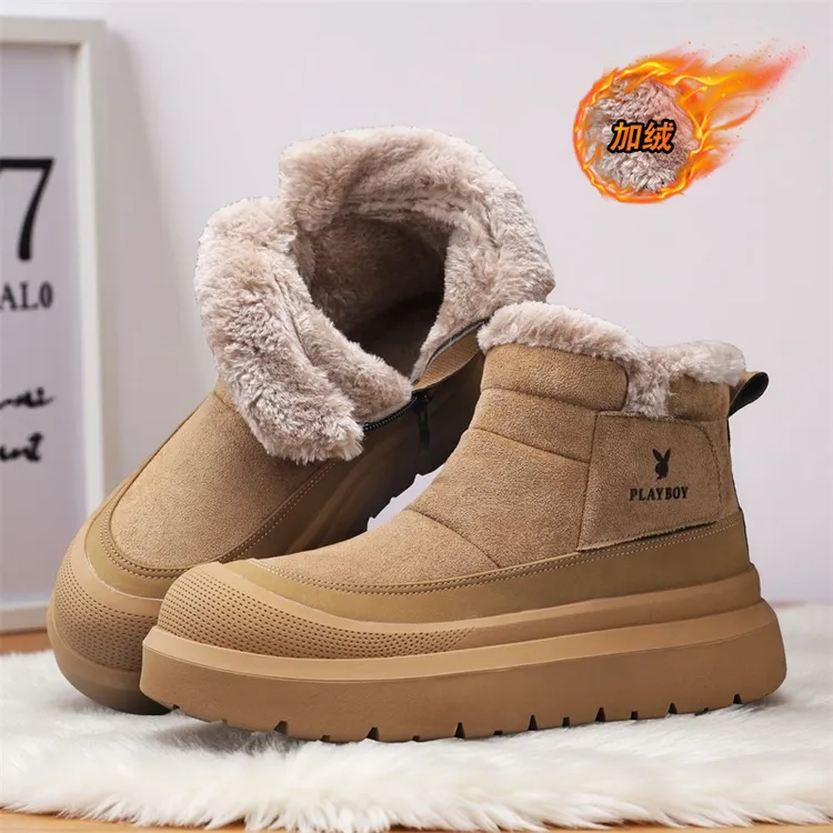 PLAYBOY/花花公子雪地靴男士加绒加厚冬季户外防滑耐磨保暖大棉鞋