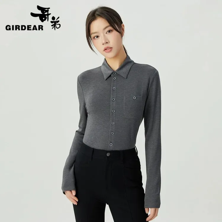 GIRDEAR/哥弟慵懒风夏女装通勤百搭简约衬衫时港风简约通勤衬衫