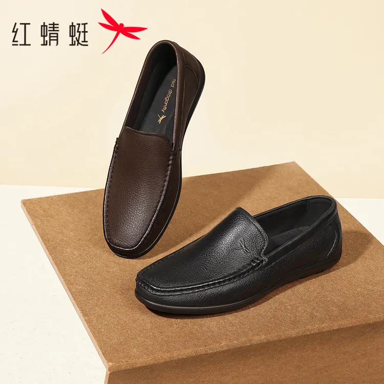 红蜻蜓休闲皮鞋男鞋春季新款一脚蹬乐福鞋舒适软底爸爸休闲乐福鞋
