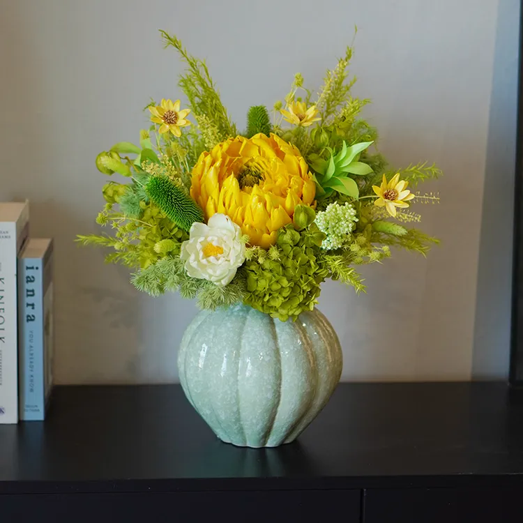 新中式风圆形餐桌吧台摆件，圆形四面观-曦黄