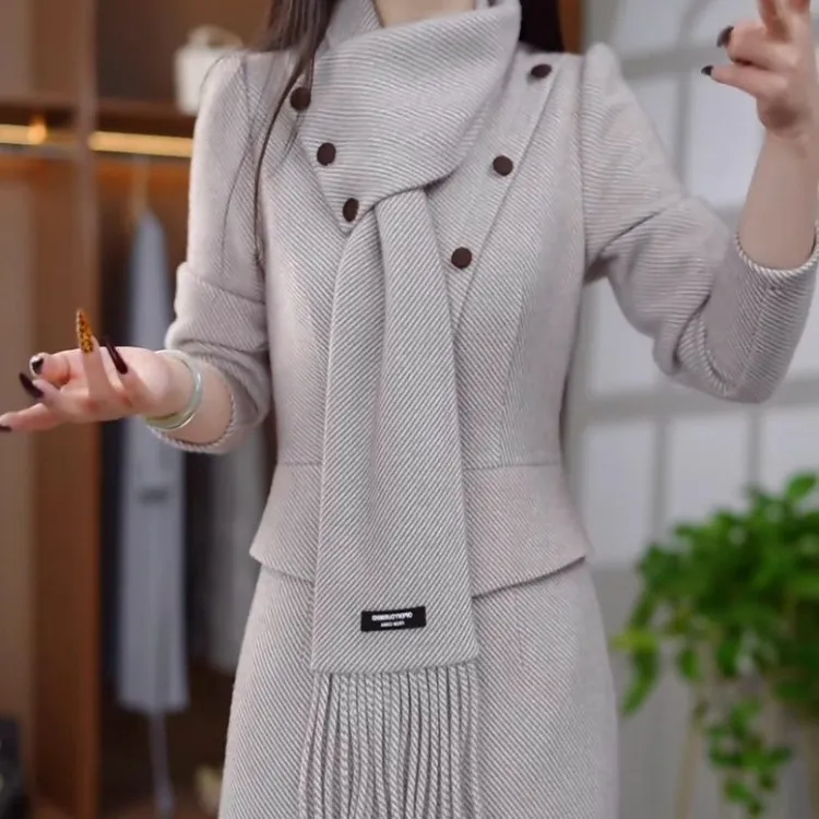 时尚高端洋气连衣裙秋冬新品遮肉气质中长款裙子