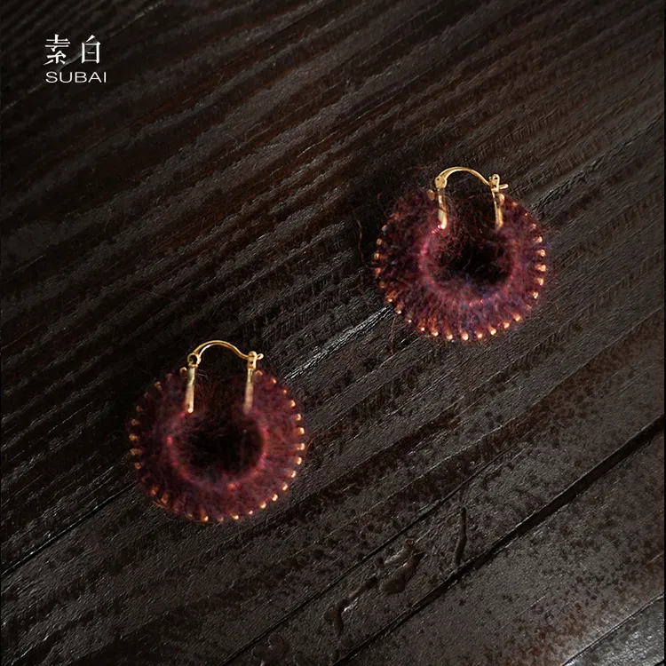 铁合金布艺耳饰 秋冬氛围感毛绒圈圈耳环802852