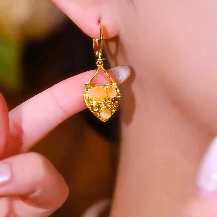 铜合金锆石耳饰 猫眼石爱心耳扣耳环女香槟色网红百搭配饰耳坠