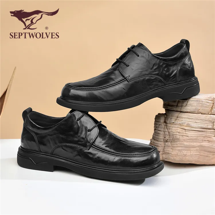 七匹狼高档商务休闲皮鞋男款2025新款秋季通勤软底百搭增高德比鞋