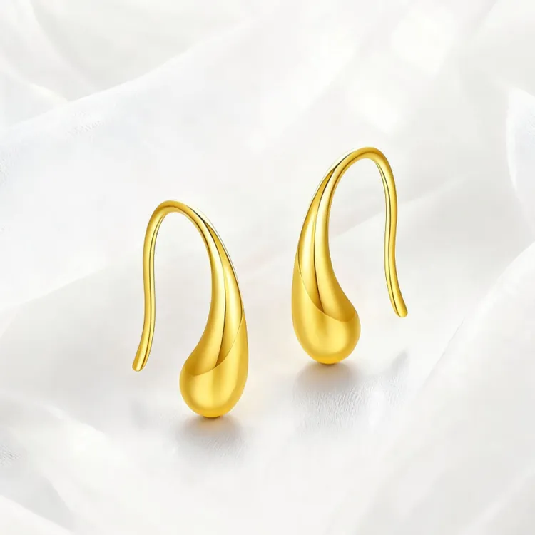 黄金足金999水滴耳钉纯金耳环高级耳饰情人节生日送女友老婆礼物