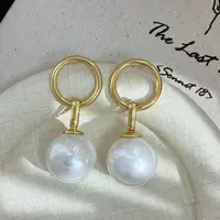 合金仿珍珠耳饰 远远（YY346）金色欧美风个性拼色耳钉素款