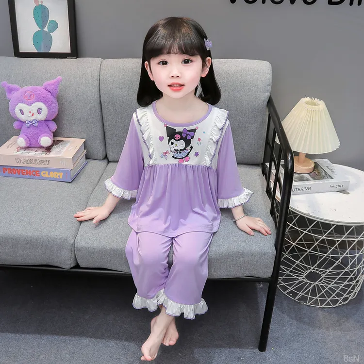 女童冰丝睡衣夏季薄款2025新款女宝宝小女孩短袖裤儿童家居空调服