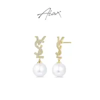 铜合金合成锆石耳饰 法式轻奢气质名媛镶钻字母珠珠耳环TSL779