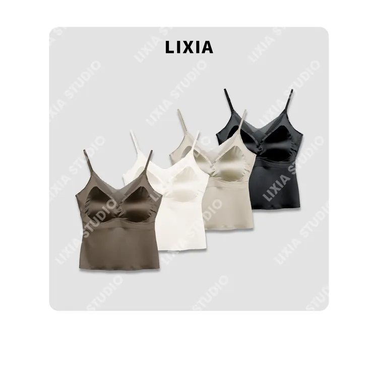 LIXIA【轻奢感】静奢风修身型缎面轻薄细吊带内搭美背背心-D7230