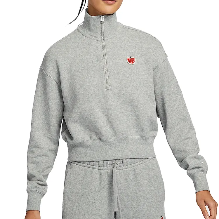 NIKE耐克女子 NSW PHNX FLC QZ CROP GCEL针织无帽卫衣HV8731-063