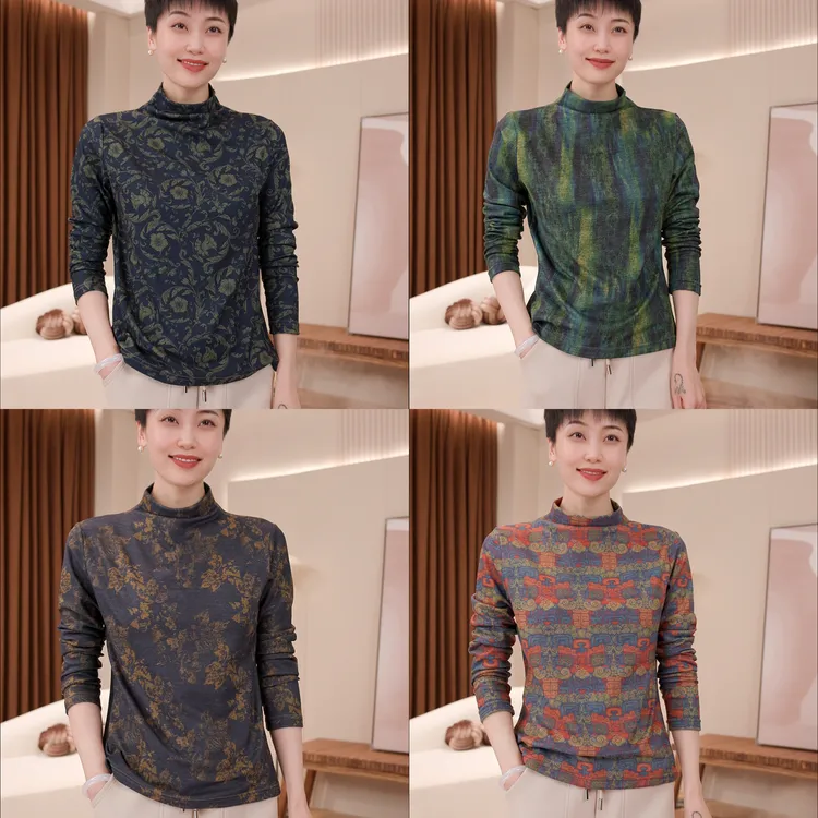 （多款可选）双面德绒印花半高领离子发热德绒保暖长袖打底99