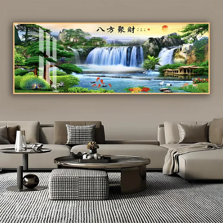 迎客松办公室墙壁茶室山水挂画客厅农村中堂画沙发背景墙装饰画