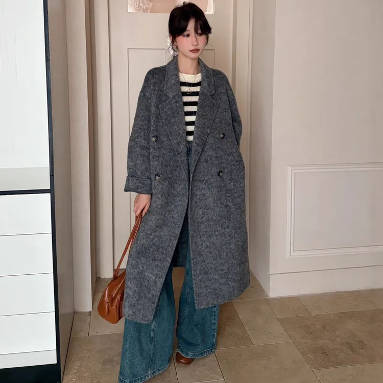 2025年秋冬新款手缝双面羊毛简约百搭小众炸街高级感女装