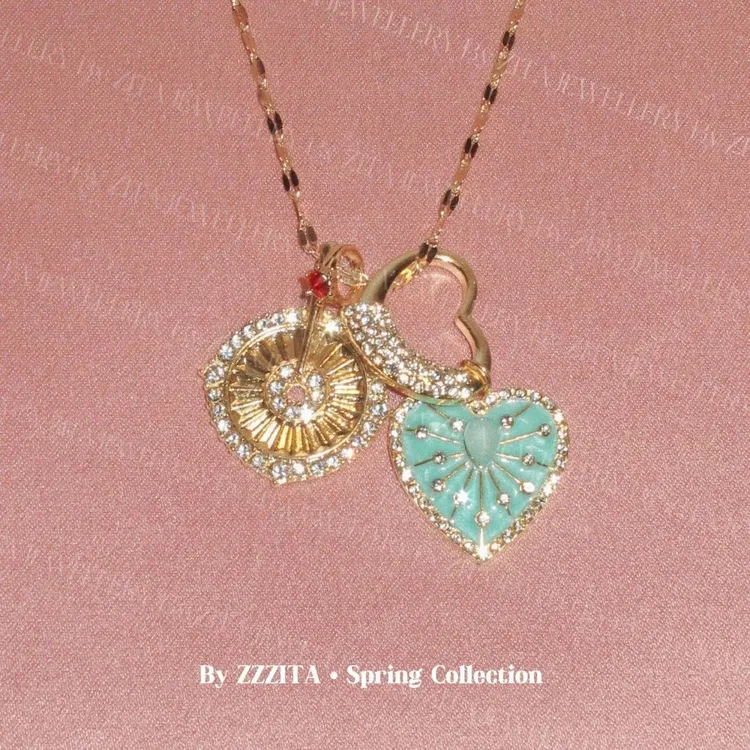 爱在黎明破晓时~中古爱心薄荷绿项链2025新款轻奢气质设计感颈链