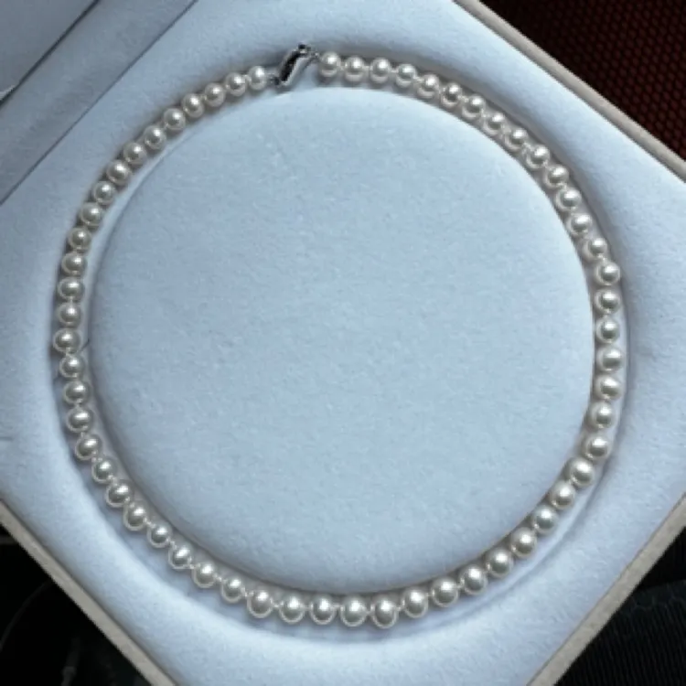 超5A淡水珍珠项链冷银灰色调澳白珠光海水7-8mm 接近正圆接近无暇