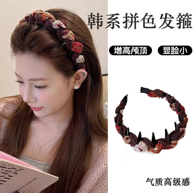 韩系拼色高颅顶发箍女2025新款防滑带齿洗脸头箍日常外出发卡秋冬