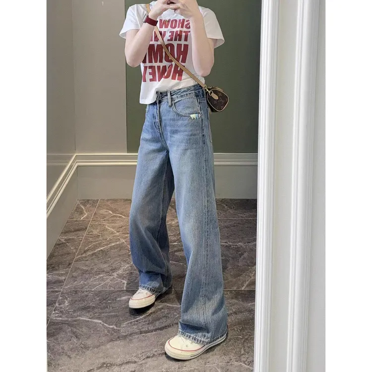 阔腿裤洋气春夏爆款新款宽松高腰百搭网红洋气炸街女装蓝色设计