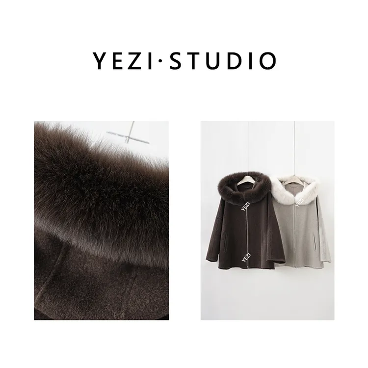 【街拍女王】120支800g秘鲁羊驼毛羊.毛狐狸毛领斗蓬大衣25409033