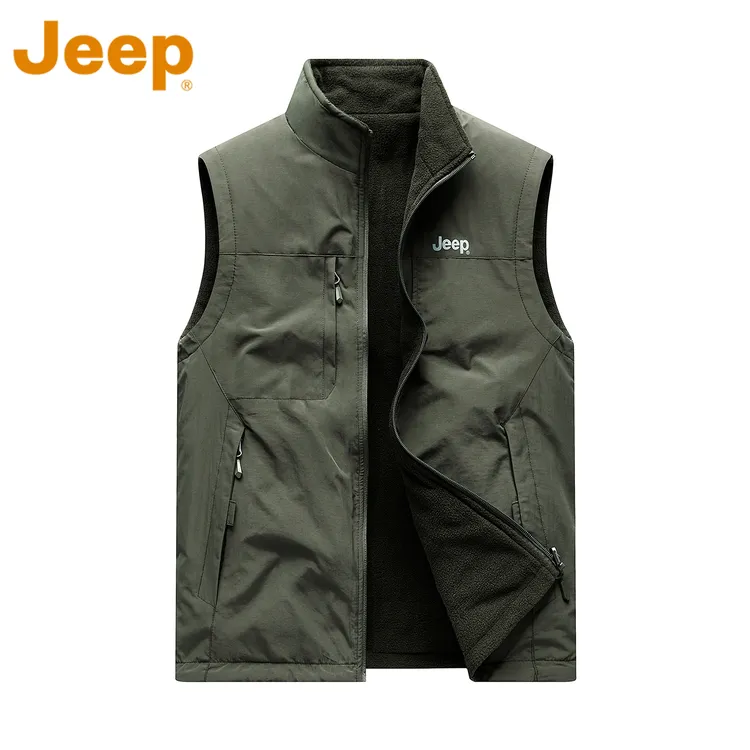 JEEP吉普双面穿棉马甲男款秋冬季户外钓鱼防水保暖坎肩马夹外套男