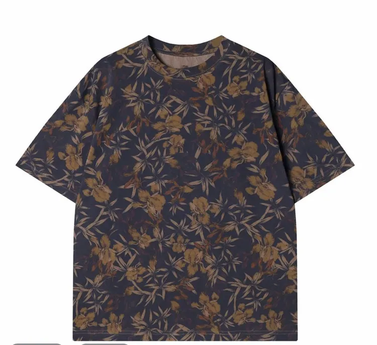 夏季新款时尚个性撞色扎染撞色花朵圆领短袖T恤轻奢痞帅情侣上衣