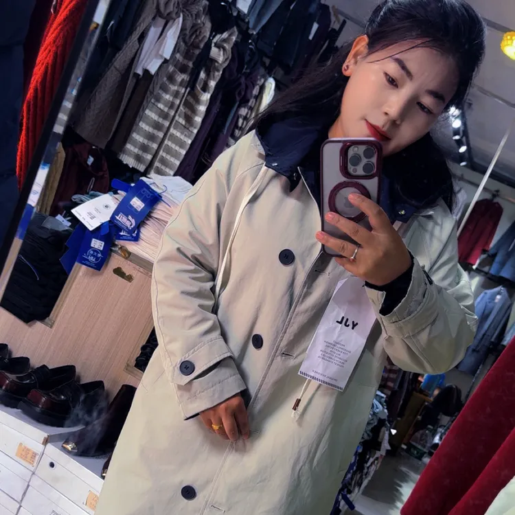 秋季少女风韩系气质时尚中长款连帽假两件风衣外套女