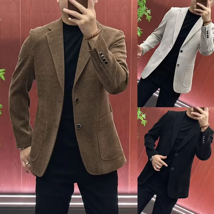 【7522】男士欧货简约轻奢细条绒休闲西服外套.伯