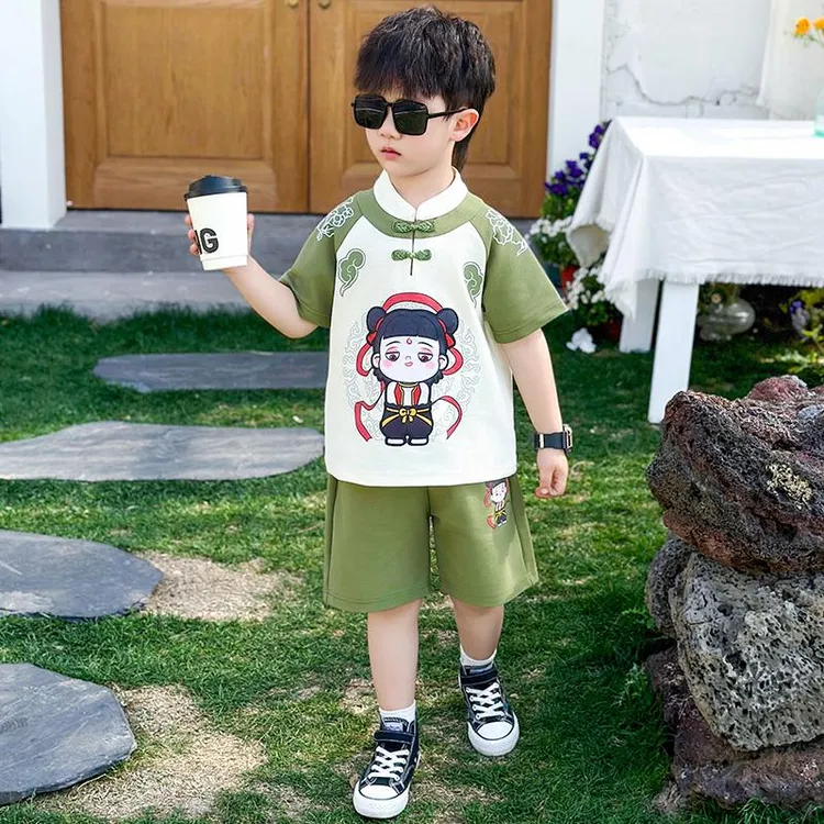 巴拉童年儿童汉服周岁男宝礼服夏季男童哪吒套装宝宝夏装国风中式