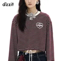 【商场同款新品】dzzit地素长袖T恤25冬条纹系带上衣女3J4B5142K