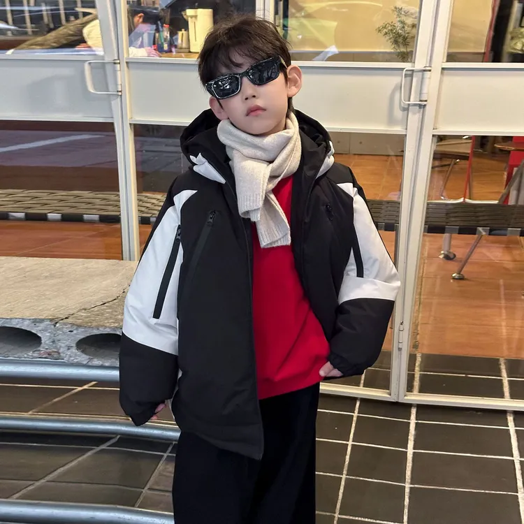 PPM.男童女童冬季新款加厚棉衣2025冬新款儿童黑色保暖棉服外套男