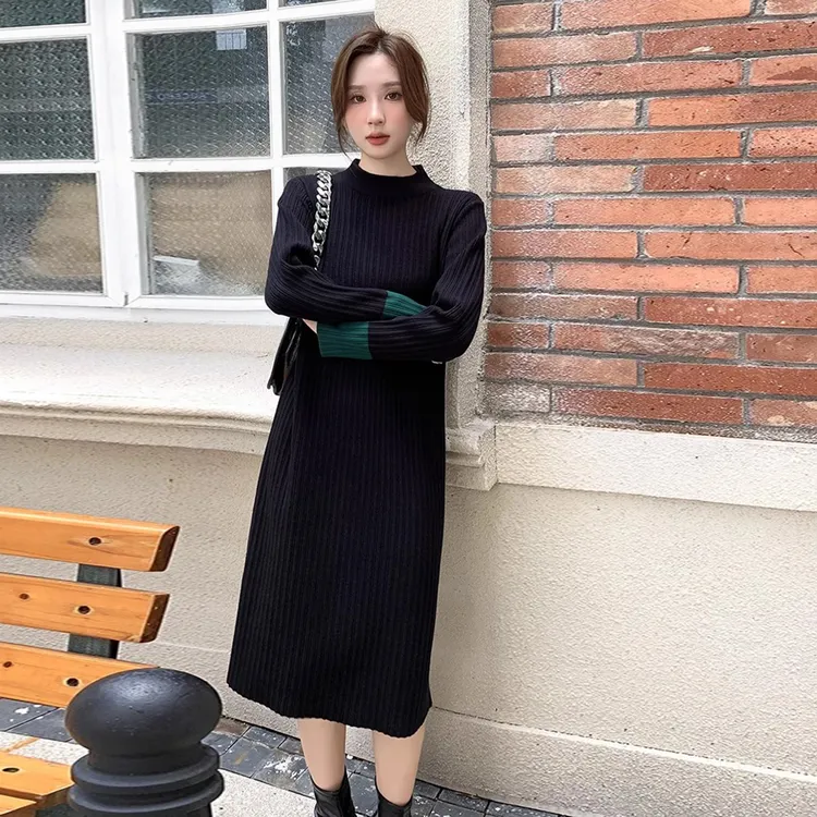 2025秋冬大码女装气质针织宽松连衣裙胖mm藏肉百搭加厚打底毛衣裙