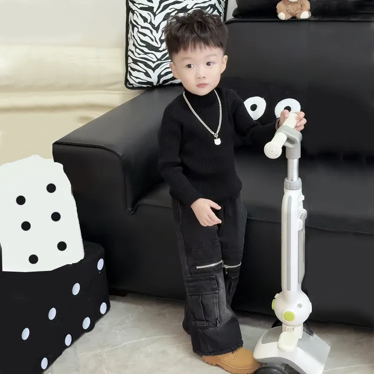 【现货】冬季加绒新款韩版工装牛仔裤男童时尚洋气宽松百搭直筒裤