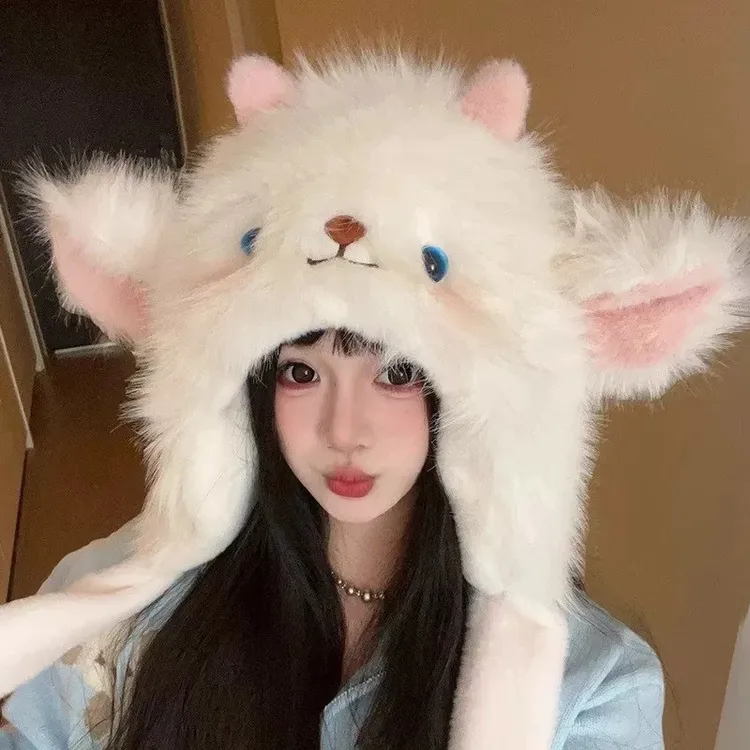 可爱卡通黄油小熊毛绒雷锋帽子女冬季保暖加深护耳骑行拍照套头帽