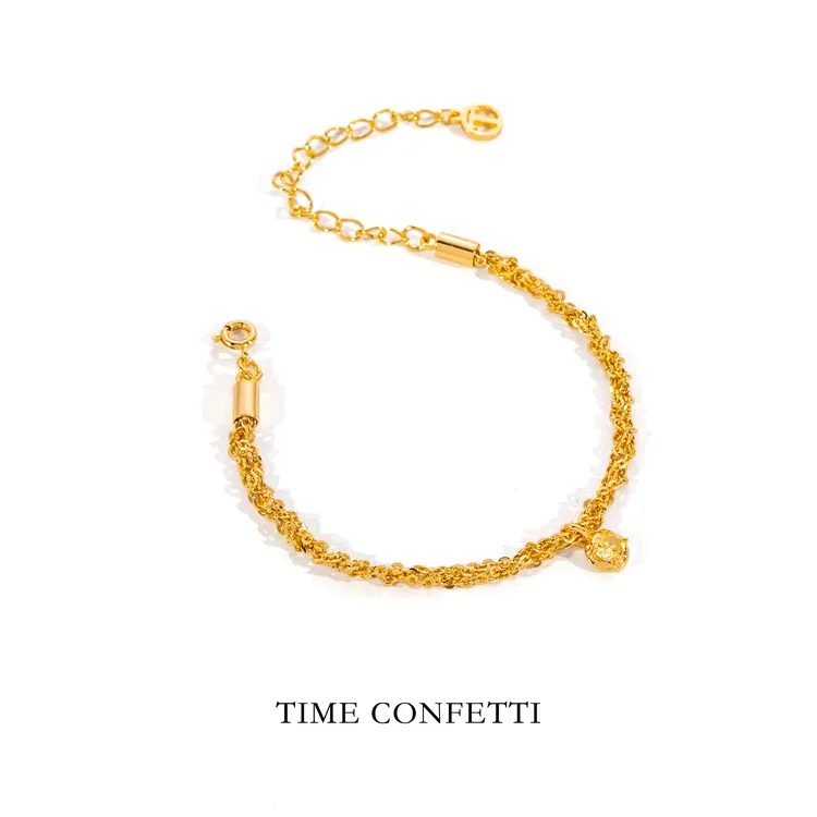 黄铜手链 镀K金【孙二娘】柠檬黄-百搭精致多层编织手链TC 11570