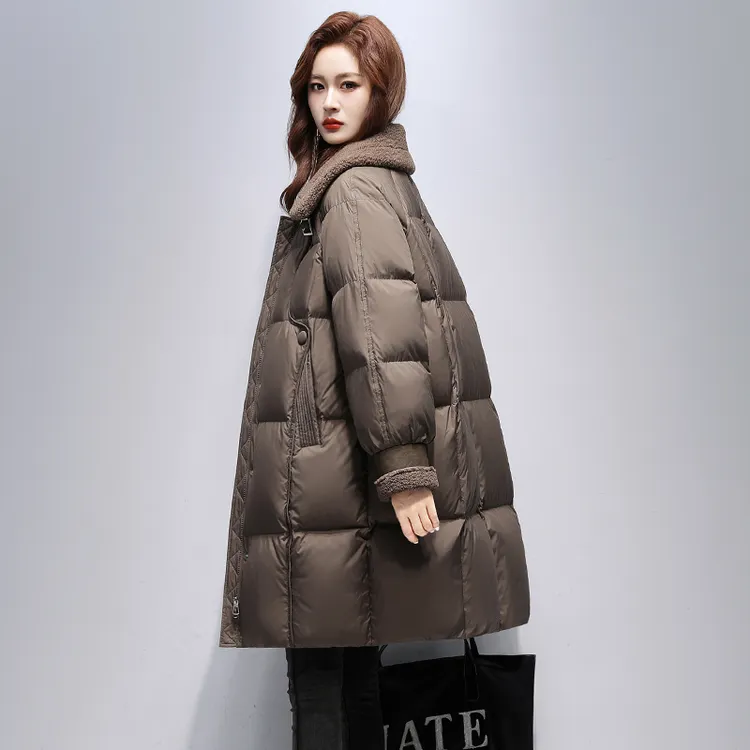 鸭鸭冬季中长款羽绒服女2025年新款韩版小个子翻领高级感女神外套