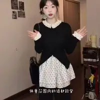 【莹莹推荐】波点小众高级感别致洋气不规则针织打底衫蕾丝花边套装