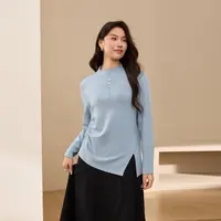 【时髦设计开叉百搭针织衫】纤莉秀W大码女装优雅气质半高领QK3970