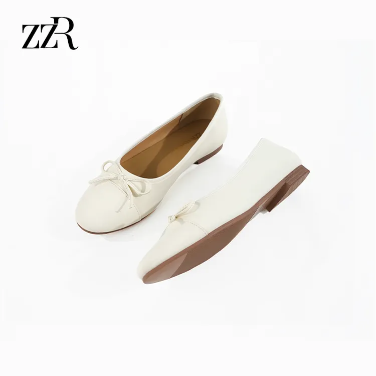 ZZR时尚新款小香风蝴蝶结浅口单鞋女百搭圆头一脚蹬软底芭蕾舞鞋