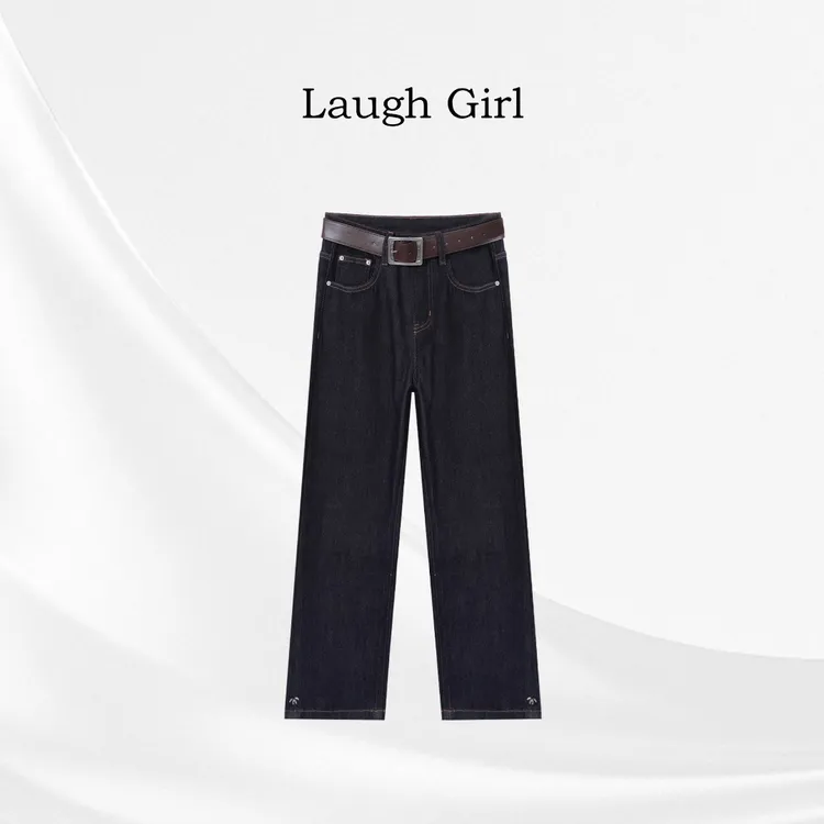 楚楚君 Laugh girl【香家裤】丹宁蓝直筒香家九分牛仔裤KL531119J